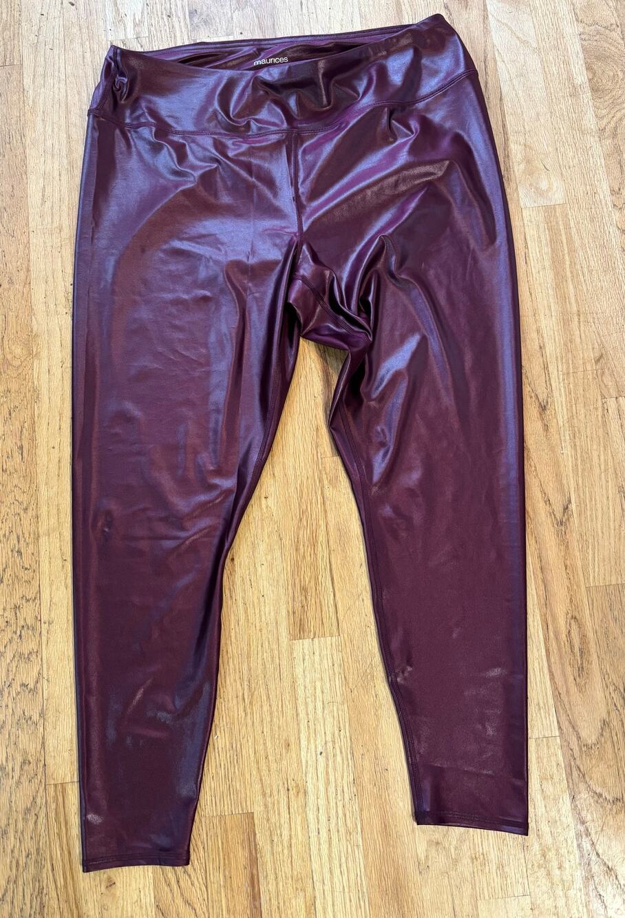 Women’s Maurices Faux Leather Metallic Leggings Wine Pull On Stretch NWOT 2X XXL